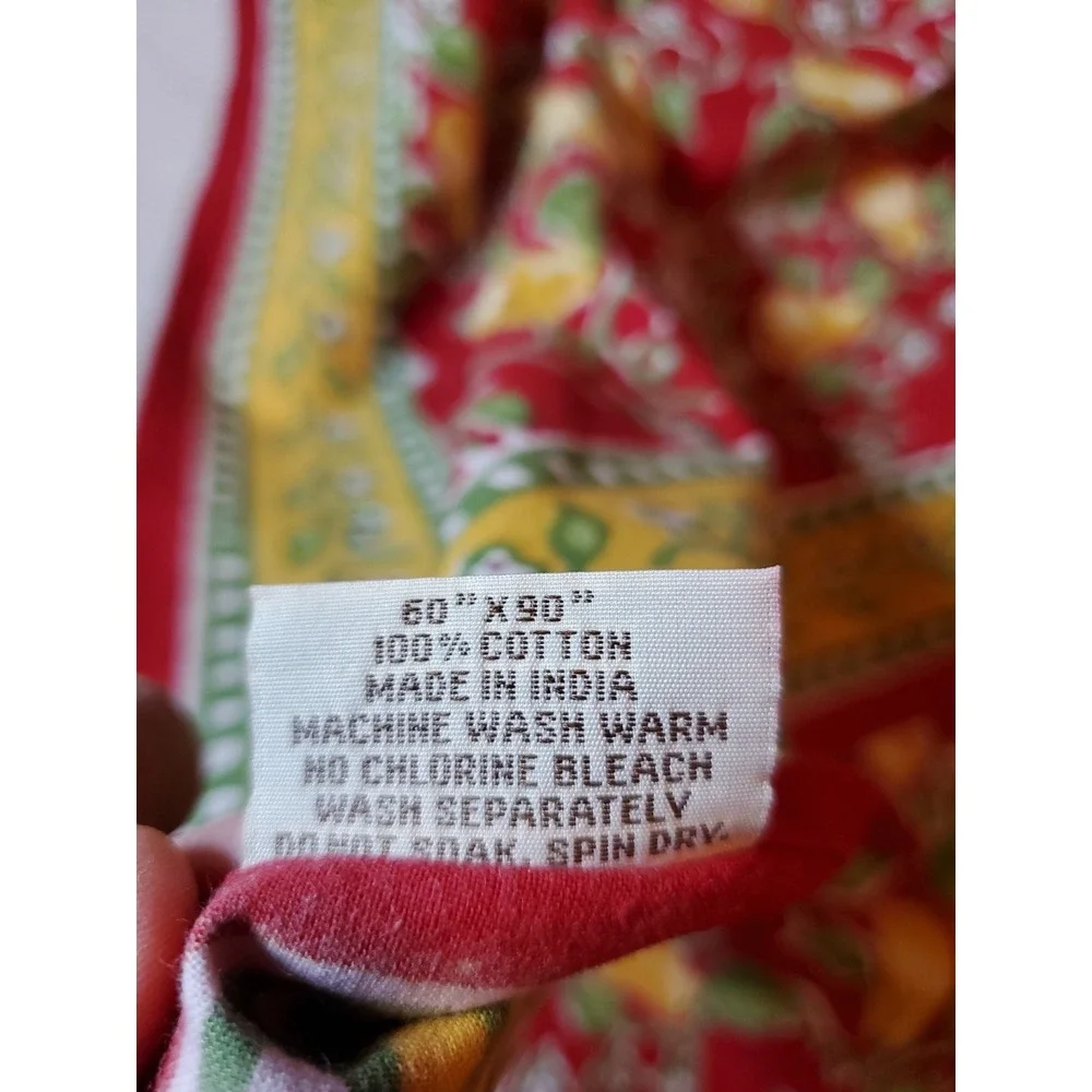 Pomegranate Tablecloth‎ 100% Cotton Red With Yellow Pears 60x90 & Napkin (1)